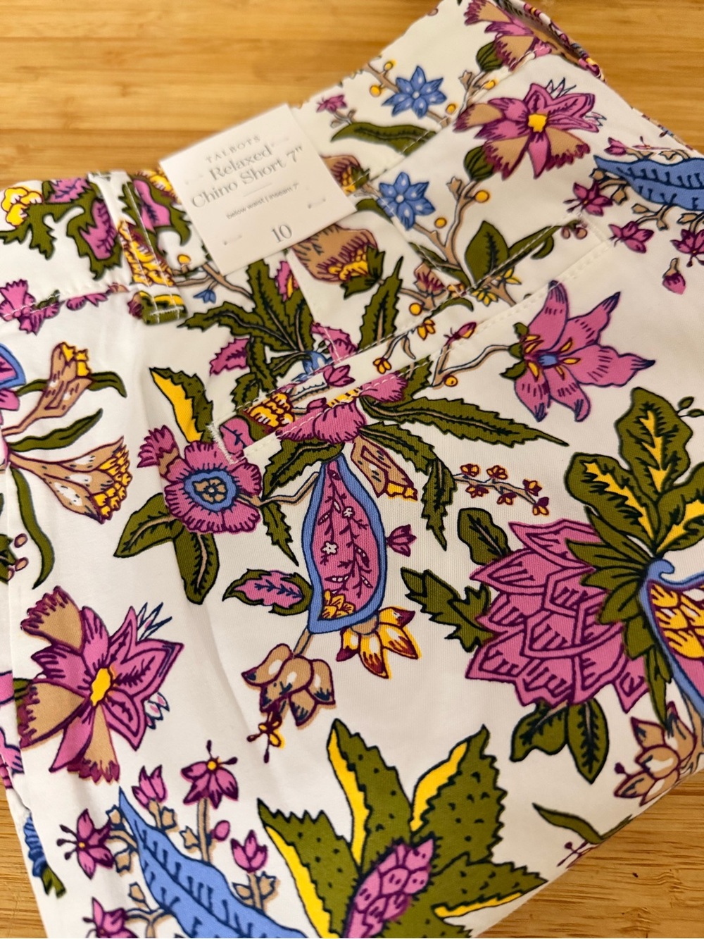 Talbots White Cotton Shorts with Pink, Olive & Blue Floral Print - Picture 2 of 2